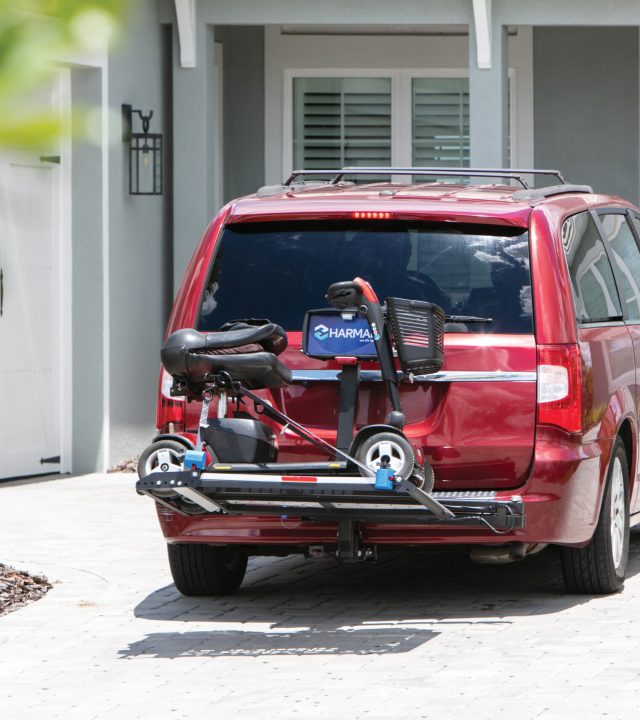 Harmar mobility scooter lift mounted on SUV hitch